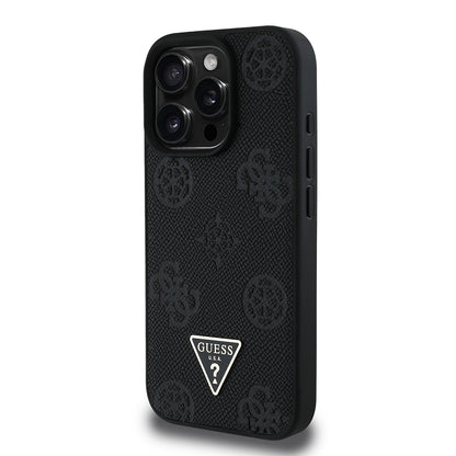 iPhone 16 Pro Max Kılıf Guess Orjinal Lisanslı M-safe Şarj Özellikli Sıcak Baskılı Üçgen Logolu PU Deri Peony Kapak