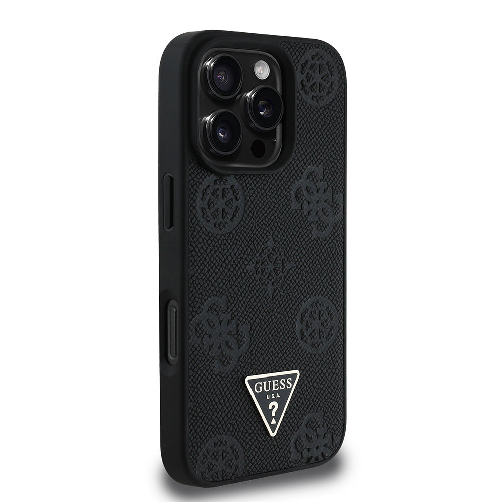 iPhone 16 Pro Max Kılıf Guess Orjinal Lisanslı M-safe Şarj Özellikli Sıcak Baskılı Üçgen Logolu PU Deri Peony Kapak