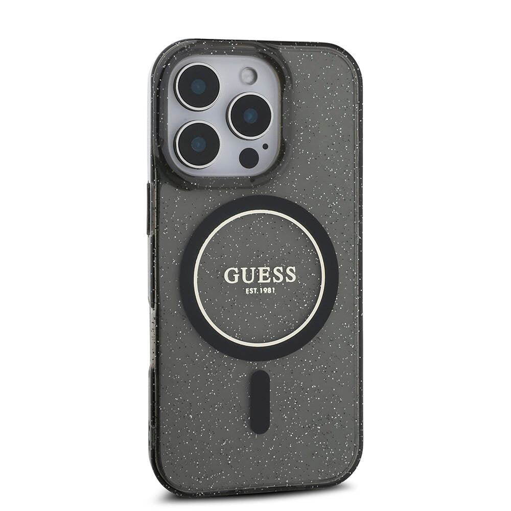 iPhone 16 Pro Max Kılıf Guess Orjinal Lisanslı M-safe Şarj Özellikli Simli Silikon İnci Bileklikli Kapak