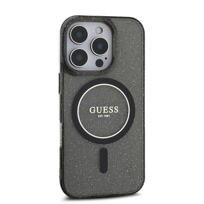 iPhone 16 Pro Max Kılıf Guess Orjinal Lisanslı M-safe Şarj Özellikli Simli Silikon İnci Bileklikli Kapak