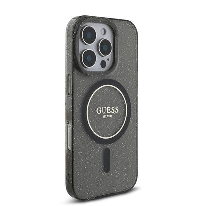 iPhone 16 Pro Max Kılıf Guess Orjinal Lisanslı M-safe Şarj Özellikli Simli Silikon İnci Bileklikli Kapak