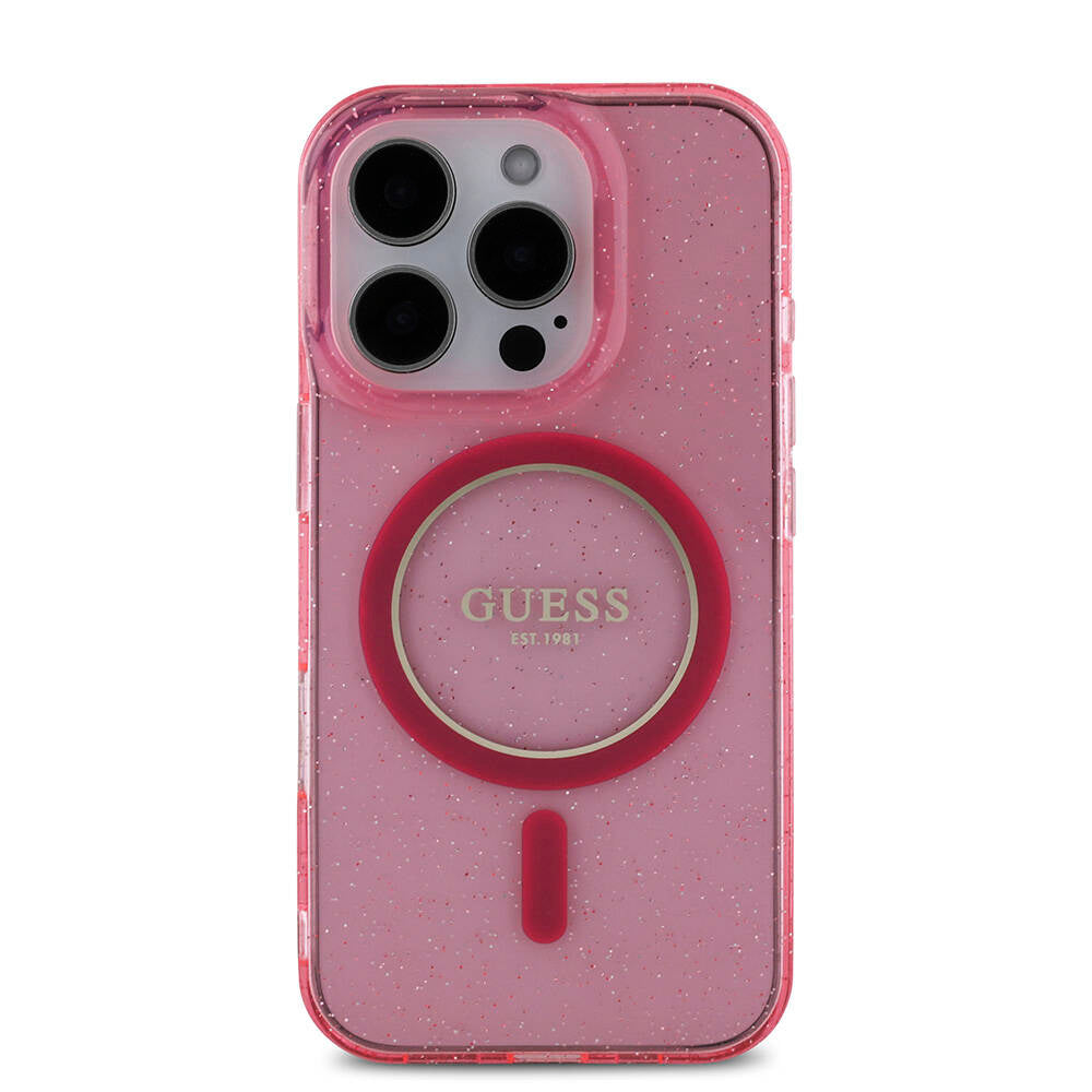 iPhone 16 Pro Max Kılıf Guess Orjinal Lisanslı M-safe Şarj Özellikli Simli Silikon İnci Bileklikli Kapak