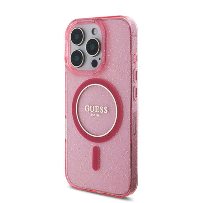 iPhone 16 Pro Max Kılıf Guess Orjinal Lisanslı M-safe Şarj Özellikli Simli Silikon İnci Bileklikli Kapak