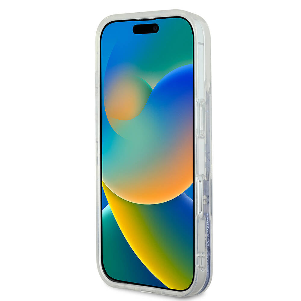iPhone 16 Pro Max Kılıf Guess Orjinal Lisanslı M-safe Şarj Özellikli Sıvılı Simli Çiçek Desenli Kapak