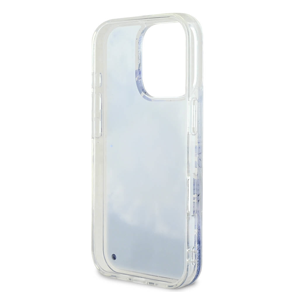 iPhone 16 Pro Max Kılıf Guess Orjinal Lisanslı M-safe Şarj Özellikli Sıvılı Simli Çiçek Desenli Kapak