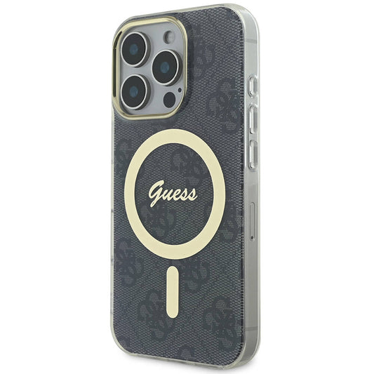 iPhone 16 Pro Max Kılıf Guess Orjinal Lisanslı M-safe Şarj Özellikli Yazı Logolu 4G Desenli Kapak