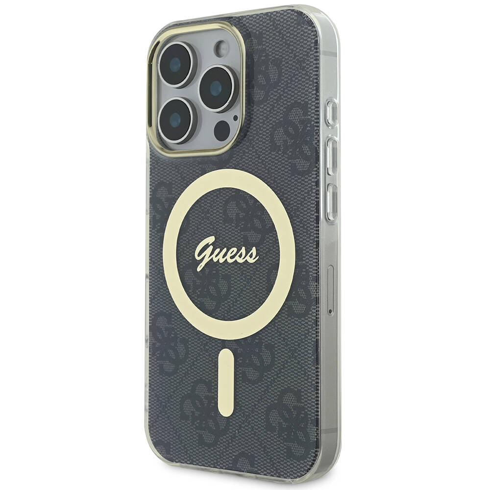 iPhone 16 Pro Max Kılıf Guess Orjinal Lisanslı M-safe Şarj Özellikli Yazı Logolu 4G Desenli Kapak