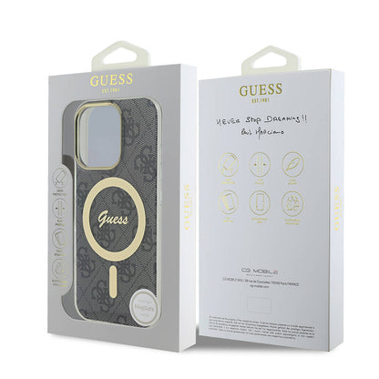 iPhone 16 Pro Max Kılıf Guess Orjinal Lisanslı M-safe Şarj Özellikli Yazı Logolu 4G Desenli Kapak