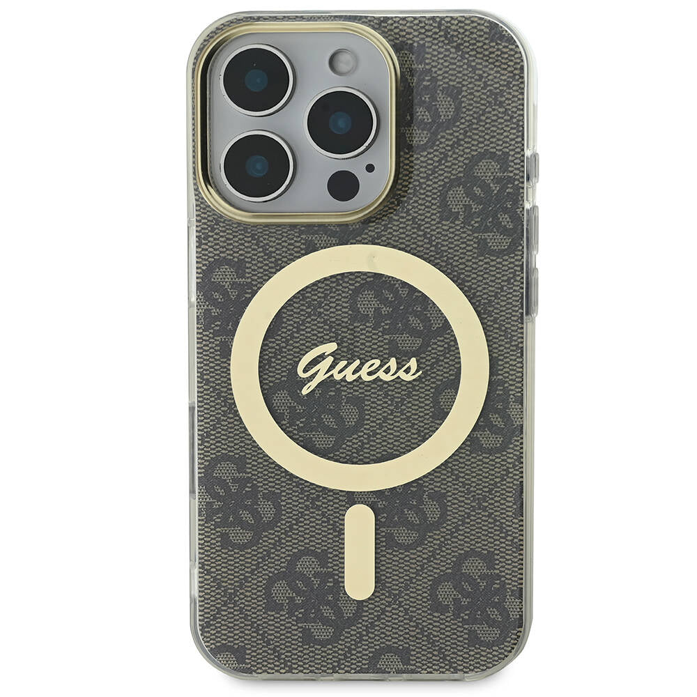iPhone 16 Pro Max Kılıf Guess Orjinal Lisanslı M-safe Şarj Özellikli Yazı Logolu 4G Desenli Kapak