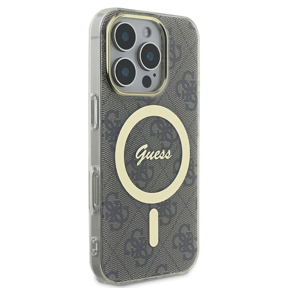 iPhone 16 Pro Max Kılıf Guess Orjinal Lisanslı M-safe Şarj Özellikli Yazı Logolu 4G Desenli Kapak