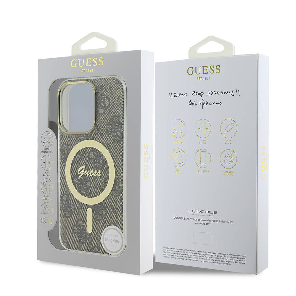 iPhone 16 Pro Max Kılıf Guess Orjinal Lisanslı M-safe Şarj Özellikli Yazı Logolu 4G Desenli Kapak