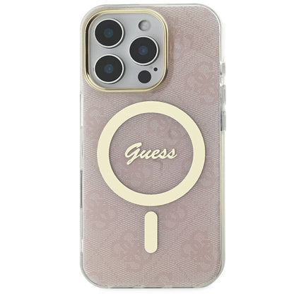 iPhone 16 Pro Max Kılıf Guess Orjinal Lisanslı M-safe Şarj Özellikli Yazı Logolu 4G Desenli Kapak