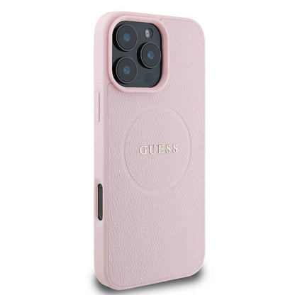 iPhone 16 Pro Max Kılıf Guess Orjinal Lisanslı M-safe Şarj Özellikli Yazı Logolu Grained Kapak
