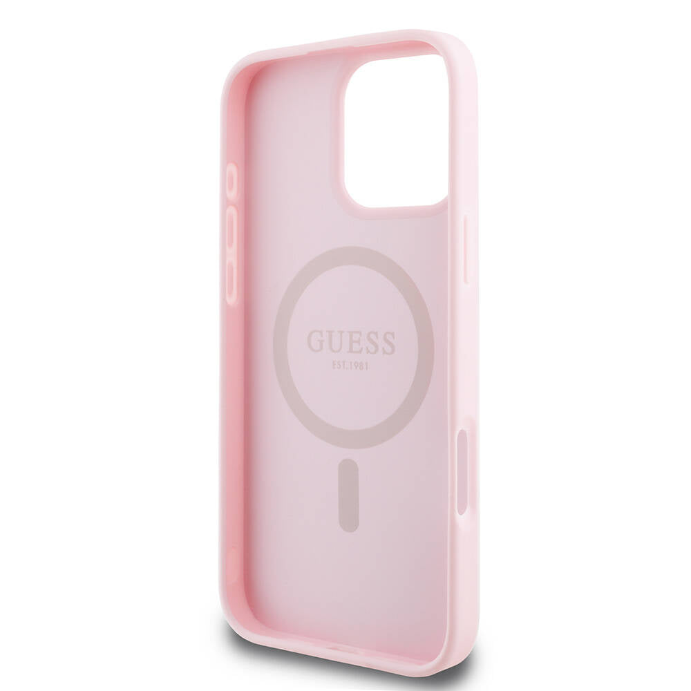 iPhone 16 Pro Max Kılıf Guess Orjinal Lisanslı M-safe Şarj Özellikli Yazı Logolu Grained Kapak