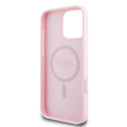 iPhone 16 Pro Max Kılıf Guess Orjinal Lisanslı M-safe Şarj Özellikli Yazı Logolu Grained Kapak
