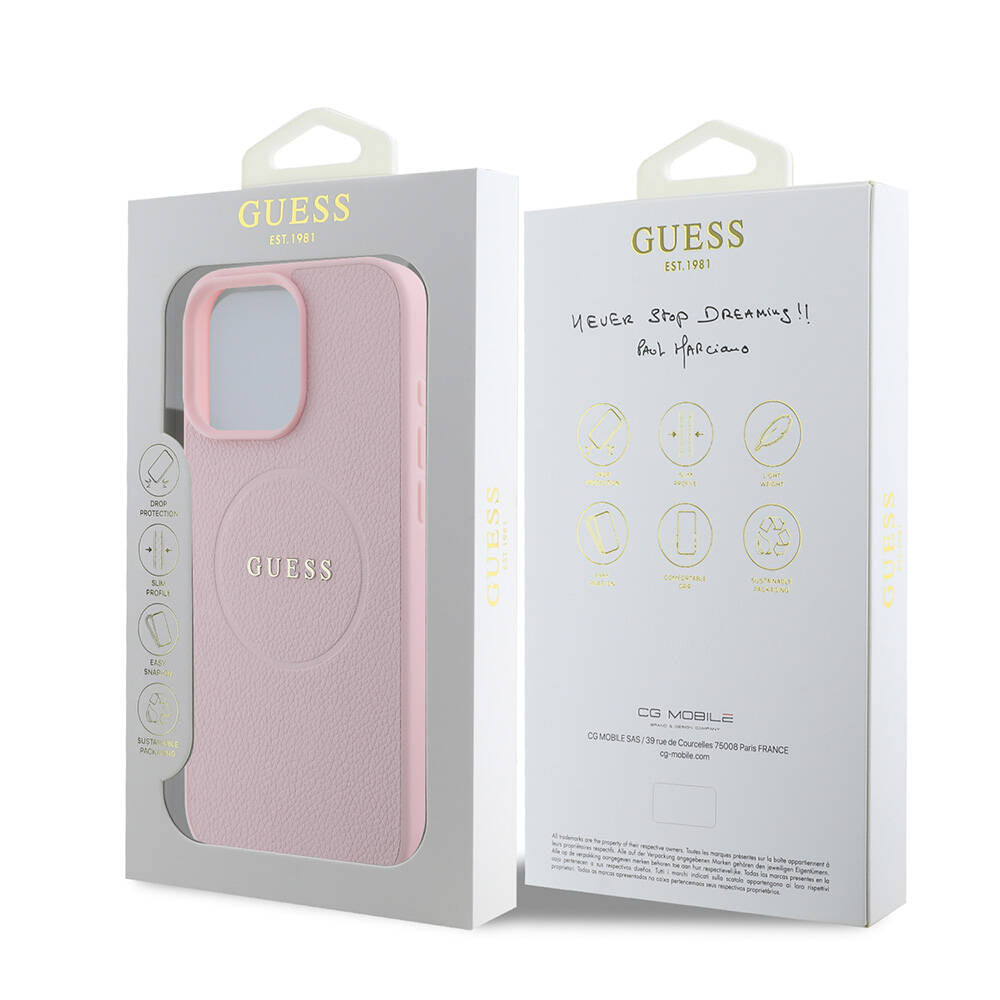 iPhone 16 Pro Max Kılıf Guess Orjinal Lisanslı M-safe Şarj Özellikli Yazı Logolu Grained Kapak