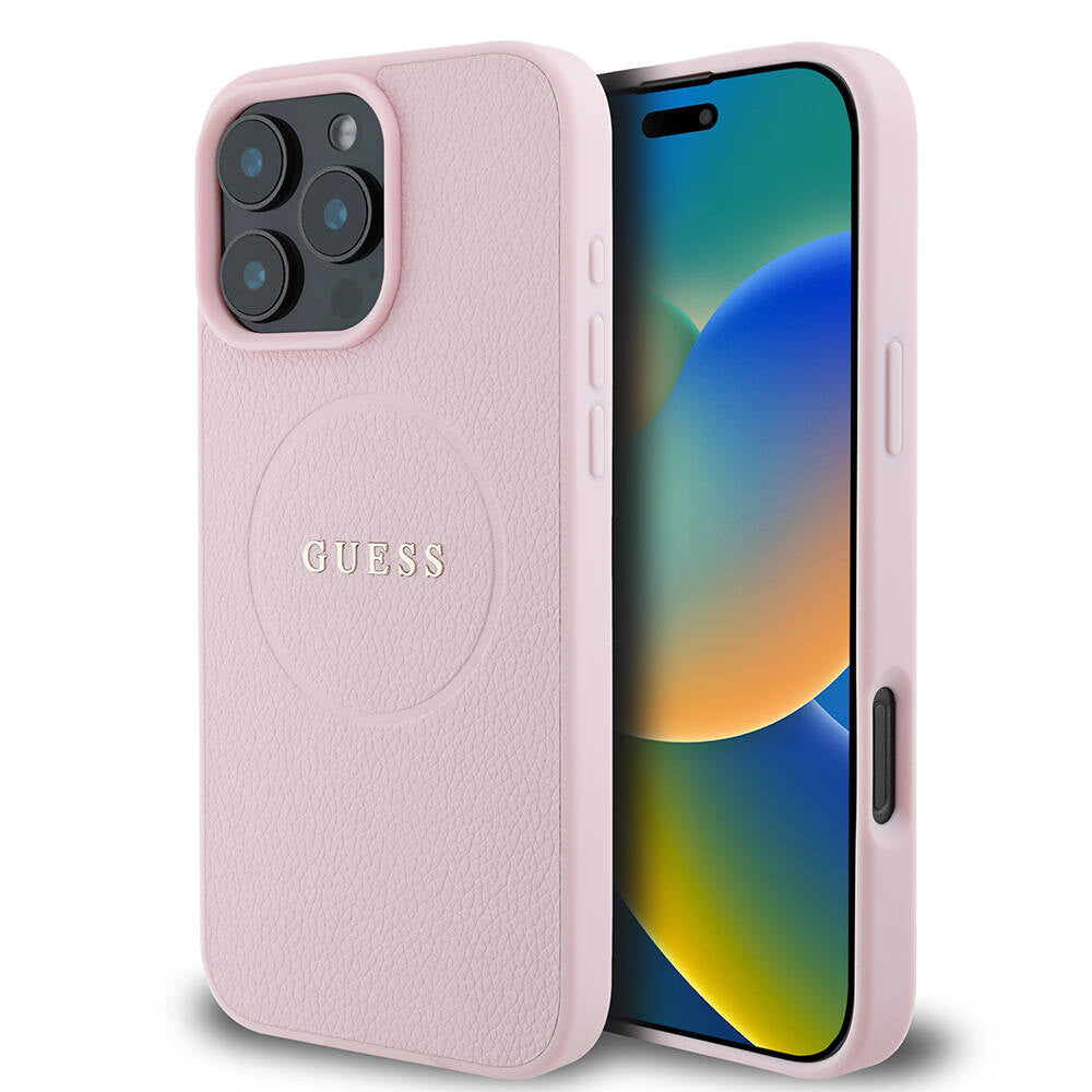 iPhone 16 Pro Max Kılıf Guess Orjinal Lisanslı M-safe Şarj Özellikli Yazı Logolu Grained Kapak