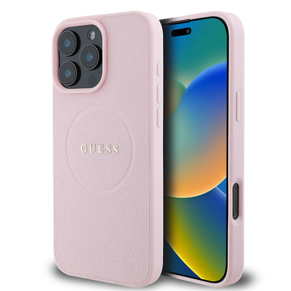 iPhone 16 Pro Max Kılıf Guess Orjinal Lisanslı M-safe Şarj Özellikli Yazı Logolu Grained Kapak