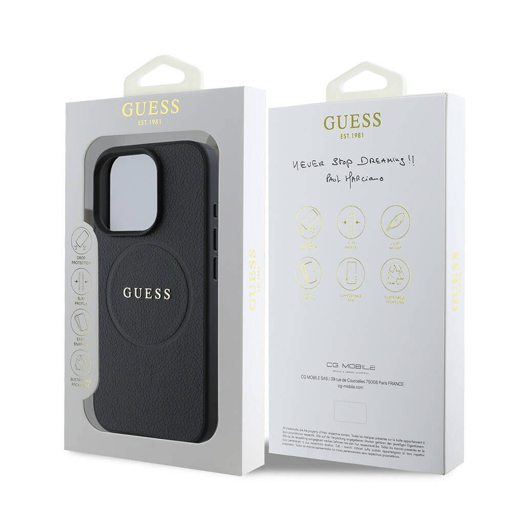 iPhone 16 Pro Max Kılıf Guess Orjinal Lisanslı M-safe Şarj Özellikli Yazı Logolu Grained Kapak