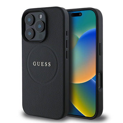 iPhone 16 Pro Max Kılıf Guess Orjinal Lisanslı M-safe Şarj Özellikli Yazı Logolu Grained Kapak