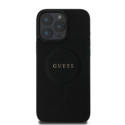 iPhone 16 Pro Max Kılıf Guess Orjinal Lisanslı M-safe Şarj Özellikli Yazı Logolu Saffiano Classic Kapak