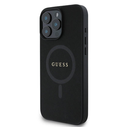 iPhone 16 Pro Max Kılıf Guess Orjinal Lisanslı M-safe Şarj Özellikli Yazı Logolu Saffiano Classic Kapak