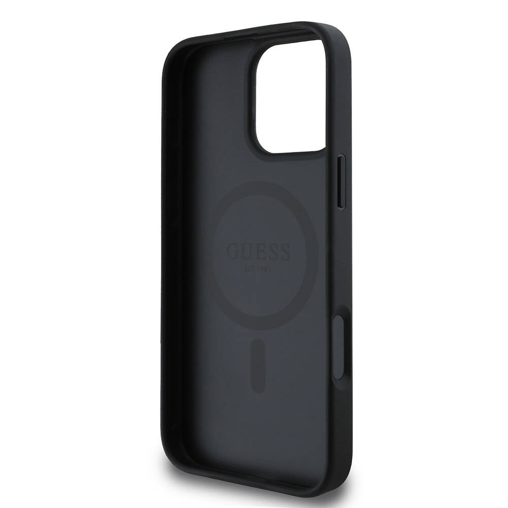 iPhone 16 Pro Max Kılıf Guess Orjinal Lisanslı M-safe Şarj Özellikli Yazı Logolu Saffiano Classic Kapak