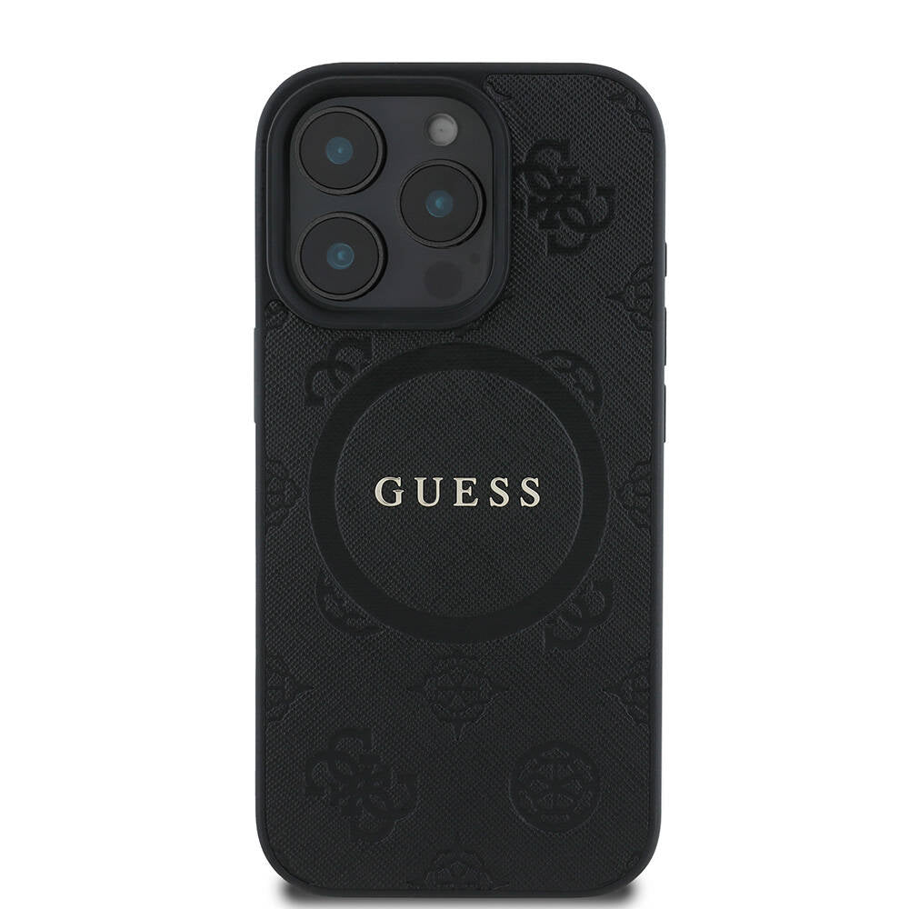 iPhone 16 Pro Max Kılıf Guess Orjinal Lisanslı M-safe Şarj Özellikli Yazı Logolu Saffiano Peony Kapak