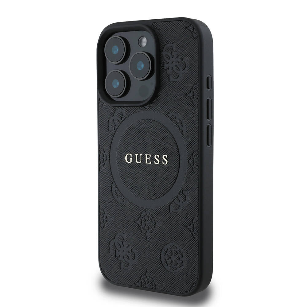 iPhone 16 Pro Max Kılıf Guess Orjinal Lisanslı M-safe Şarj Özellikli Yazı Logolu Saffiano Peony Kapak