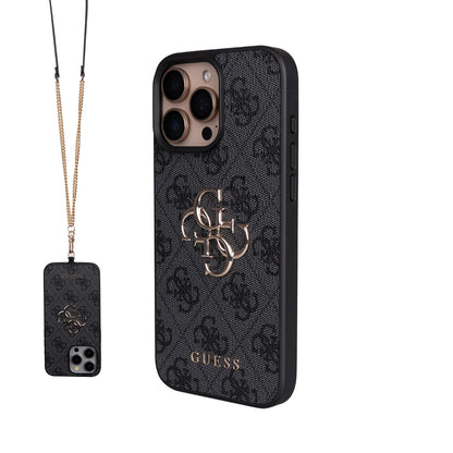 iPhone 16 Pro Max Kılıf Guess Orjinal Lisanslı PU Deri 4G Büyük Metal Logolu Çapraz Vücut Askılı Kapak