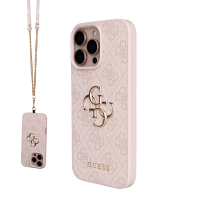 iPhone 16 Pro Max Kılıf Guess Orjinal Lisanslı PU Deri 4G Büyük Metal Logolu Çapraz Vücut Askılı Kapak
