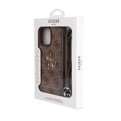 iPhone 16 Pro Max Kılıf Guess Orjinal Lisanslı PU Deri 4G Büyük Metal Logolu Çapraz Vücut Askılı Kapak