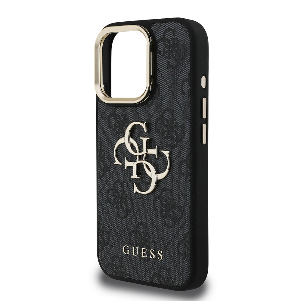 iPhone 16 Pro Max Kılıf Guess Orjinal Lisanslı PU Deri 4G Desenli Metal Büyük 4G ve Yazı Logolu Kamera Standlı Kapak