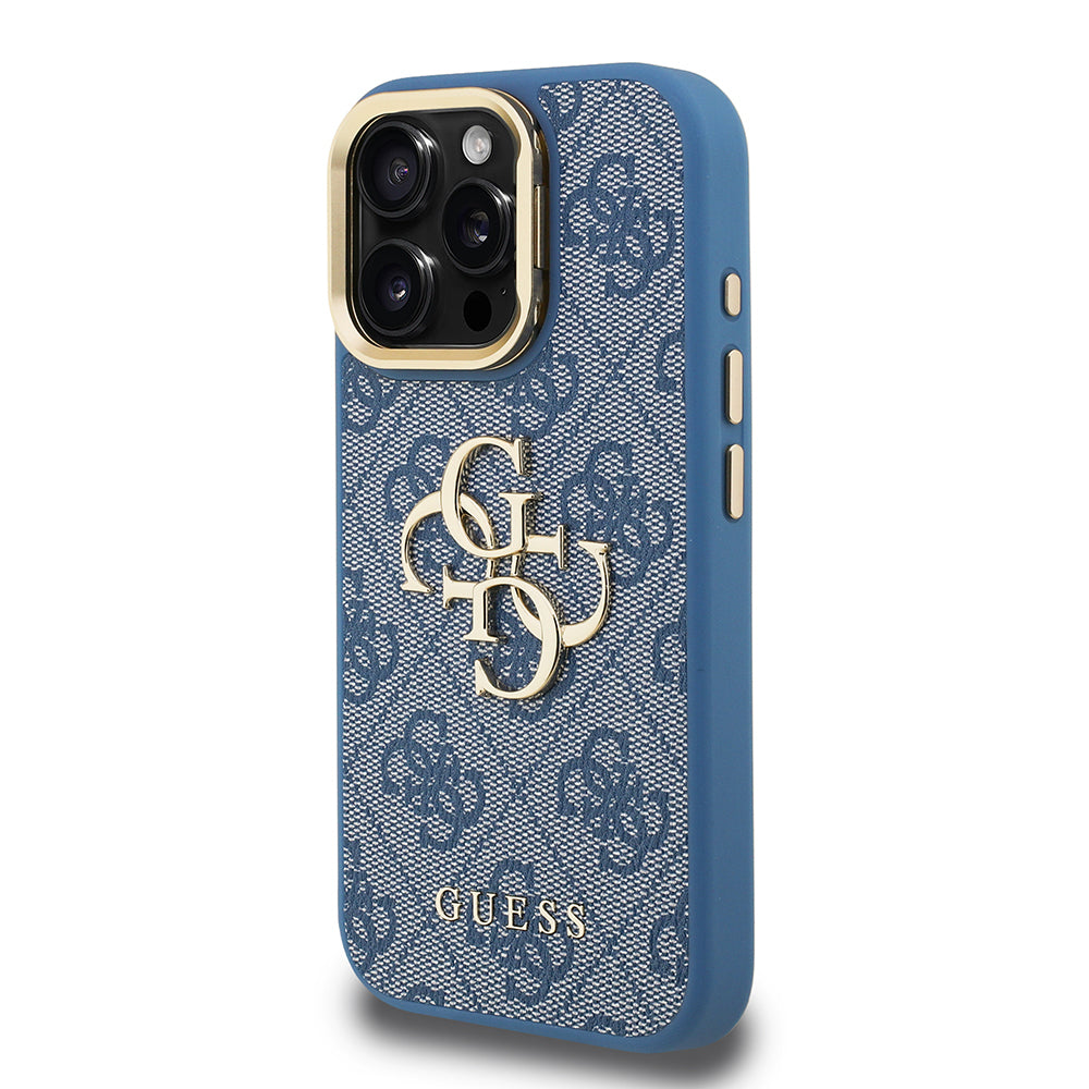 iPhone 16 Pro Max Kılıf Guess Orjinal Lisanslı PU Deri 4G Desenli Metal Büyük 4G ve Yazı Logolu Kamera Standlı Kapak