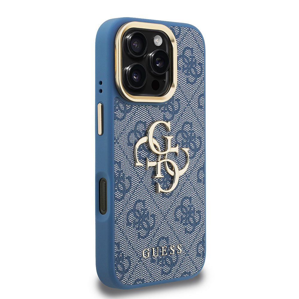 iPhone 16 Pro Max Kılıf Guess Orjinal Lisanslı PU Deri 4G Desenli Metal Büyük 4G ve Yazı Logolu Kamera Standlı Kapak