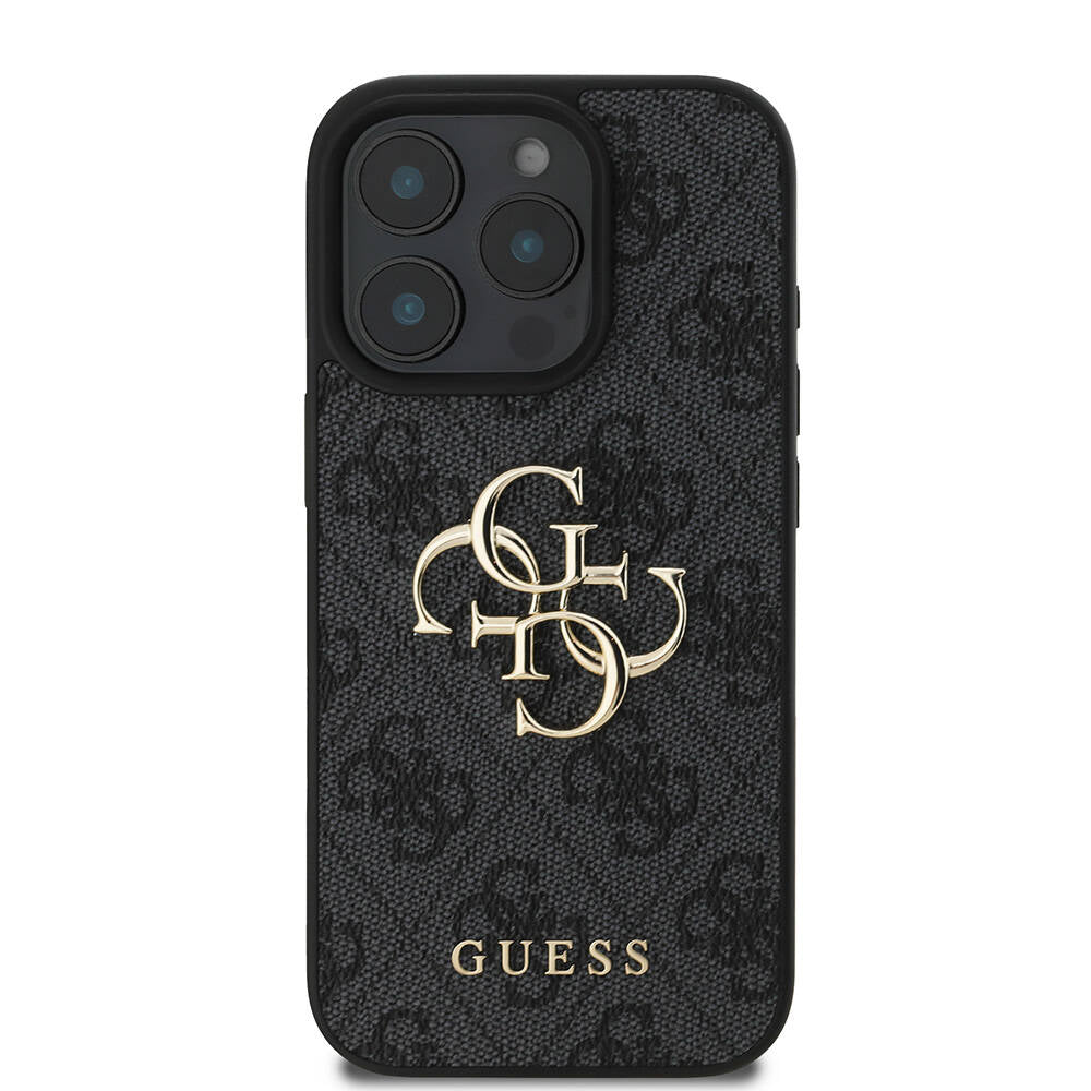 iPhone 16 Pro Max Kılıf Guess Orjinal Lisanslı PU Deri 4G Desenli Metal Büyük 4G ve Yazı Logolu Kapak