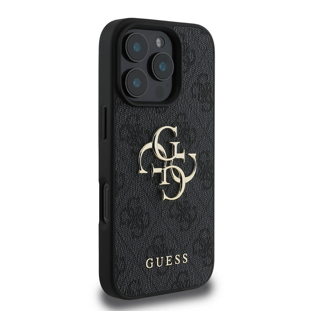 iPhone 16 Pro Max Kılıf Guess Orjinal Lisanslı PU Deri 4G Desenli Metal Büyük 4G ve Yazı Logolu Kapak