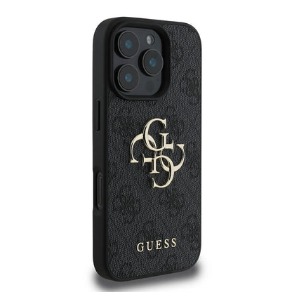 iPhone 16 Pro Max Kılıf Guess Orjinal Lisanslı PU Deri 4G Desenli Metal Büyük 4G ve Yazı Logolu Kapak