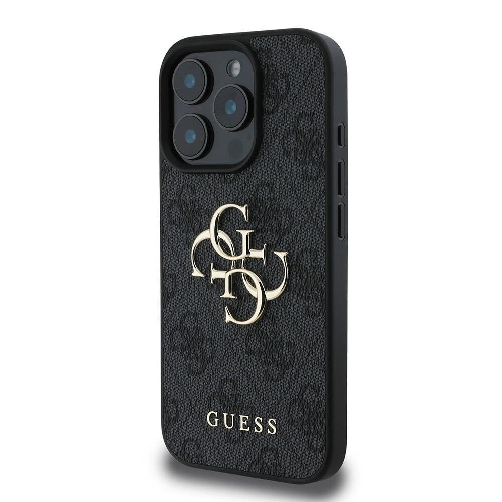 iPhone 16 Pro Max Kılıf Guess Orjinal Lisanslı PU Deri 4G Desenli Metal Büyük 4G ve Yazı Logolu Kapak