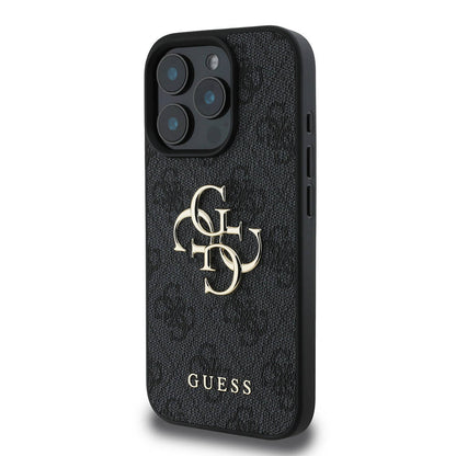 iPhone 16 Pro Max Kılıf Guess Orjinal Lisanslı PU Deri 4G Desenli Metal Büyük 4G ve Yazı Logolu Kapak