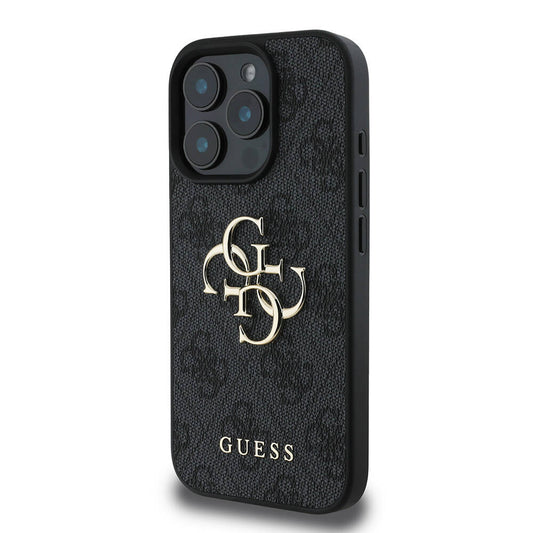 iPhone 16 Pro Max Kılıf Guess Orjinal Lisanslı PU Deri 4G Desenli Metal Büyük 4G ve Yazı Logolu Kapak