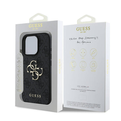 iPhone 16 Pro Max Kılıf Guess Orjinal Lisanslı PU Deri 4G Desenli Metal Büyük 4G ve Yazı Logolu Kapak