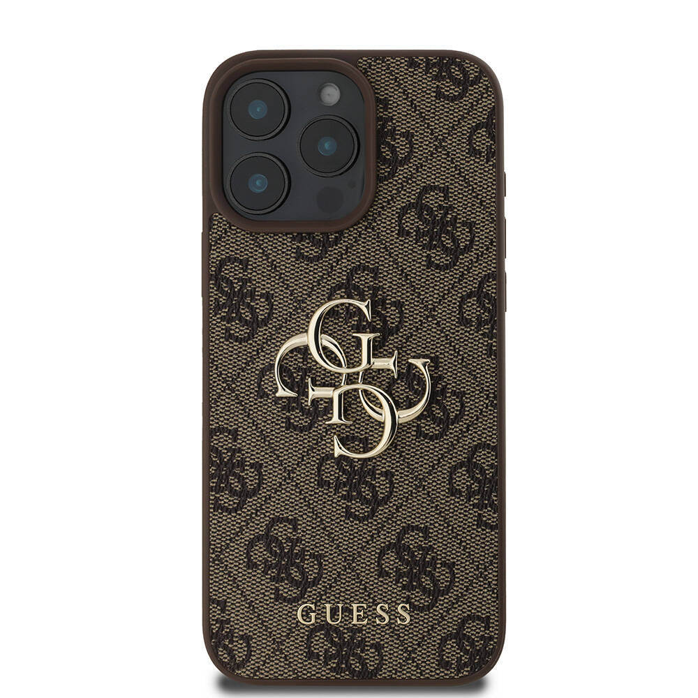 iPhone 16 Pro Max Kılıf Guess Orjinal Lisanslı PU Deri 4G Desenli Metal Büyük 4G ve Yazı Logolu Kapak