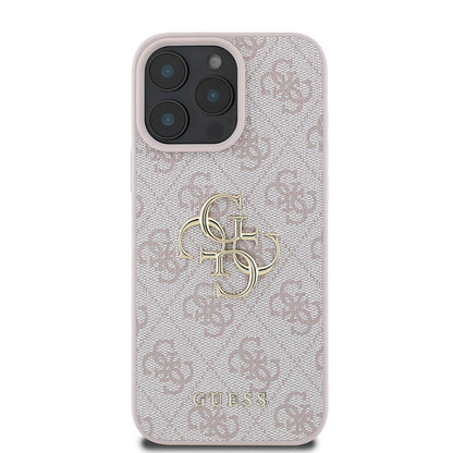 iPhone 16 Pro Max Kılıf Guess Orjinal Lisanslı PU Deri 4G Desenli Metal Büyük 4G ve Yazı Logolu Kapak