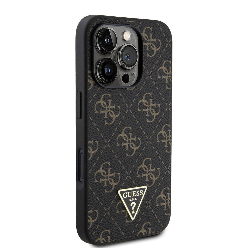 iPhone 16 Pro Max Kılıf Guess Orjinal Lisanslı PU Deri 4G Desenli Üçgen Logolu Kapak