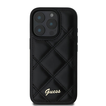 iPhone 16 Pro Max Kılıf Guess Orjinal Lisanslı PU Deri Metal Yazı Logolu Kapitone Kapak