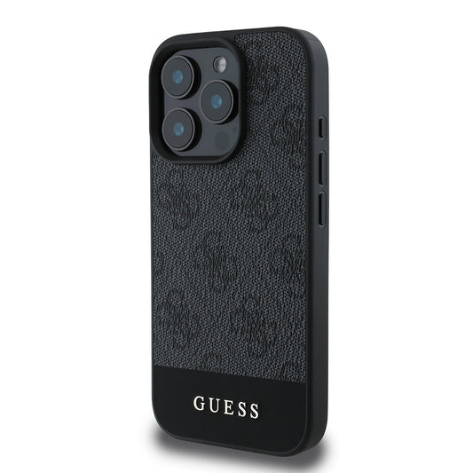iPhone 16 Pro Max Kılıf Guess Orjinal Lisanslı PU Deri Şerit Logo Dizaynlı Kapak