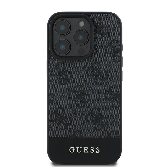 iPhone 16 Pro Max Kılıf Guess Orjinal Lisanslı PU Deri Şerit Logo Dizaynlı Kapak