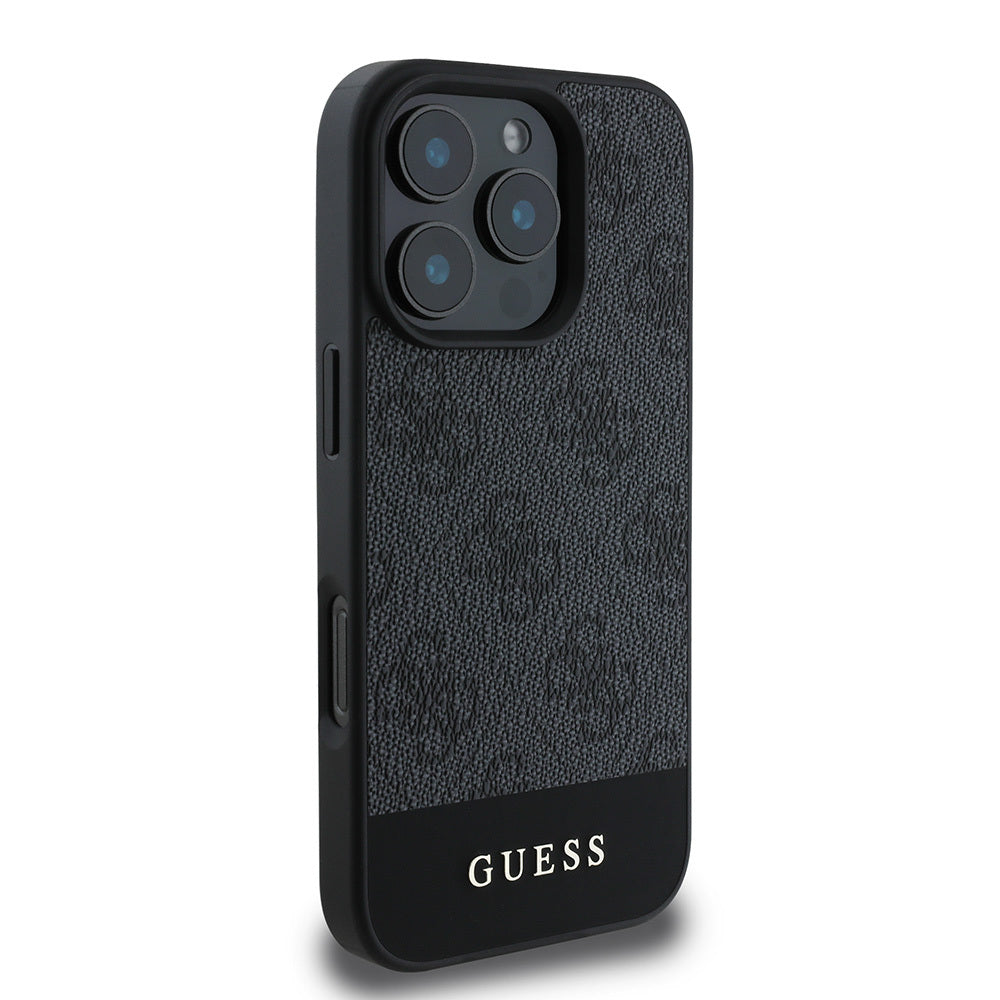 iPhone 16 Pro Max Kılıf Guess Orjinal Lisanslı PU Deri Şerit Logo Dizaynlı Kapak