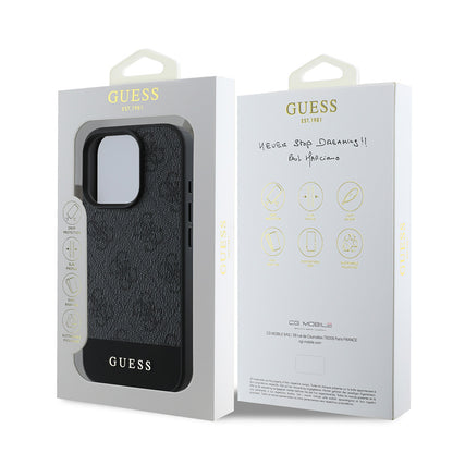 iPhone 16 Pro Max Kılıf Guess Orjinal Lisanslı PU Deri Şerit Logo Dizaynlı Kapak